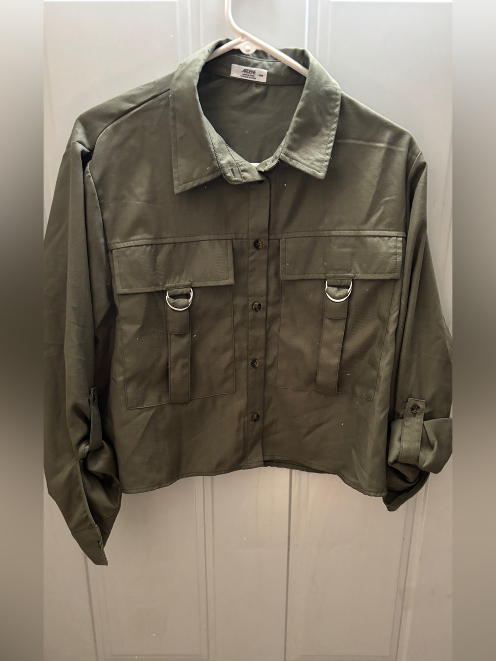 Ardene Med. Olive Green Cropped button down Utility Jacket-NWT